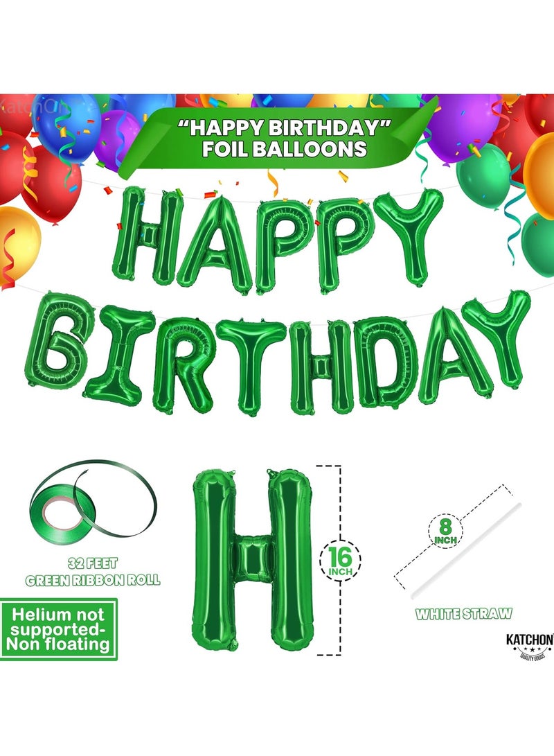 KATCHON Green Happy Birthday Balloons - 16 Inch | Green Happy Birthday Banner, Green Birthday Sign | Jungle Party Decorations | Green Happy Birthday Sign for Emerald Green Birthday Decorations Women - Image 2